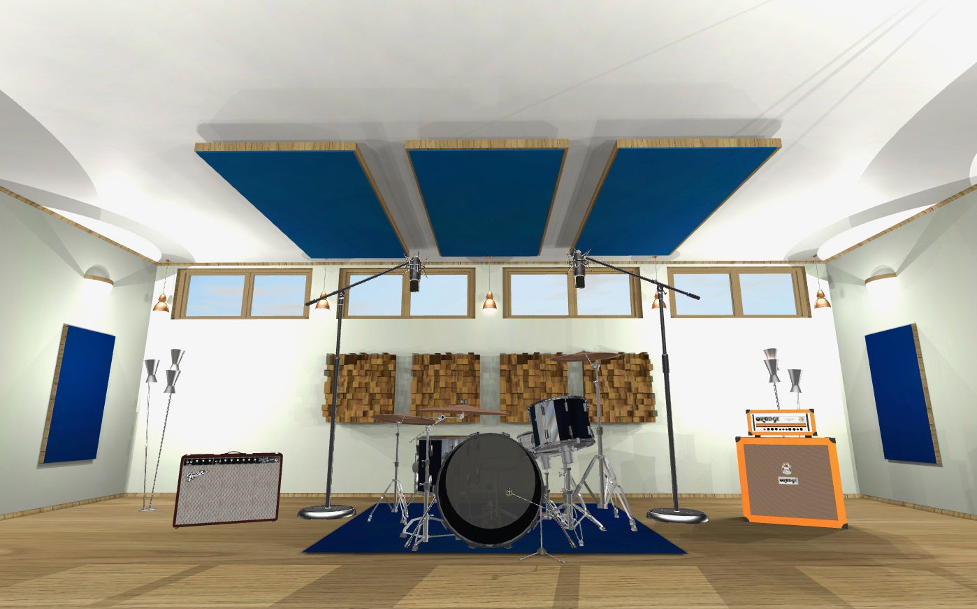 CEILING BAFFLE - Navy Blue & Special Walnut